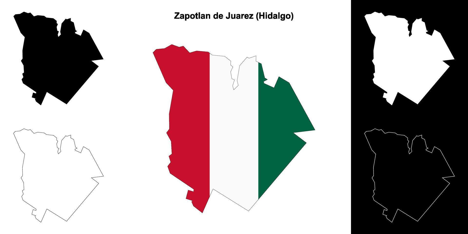 Zapotlan de Juarez municipality, Hidalgo outline map set vector