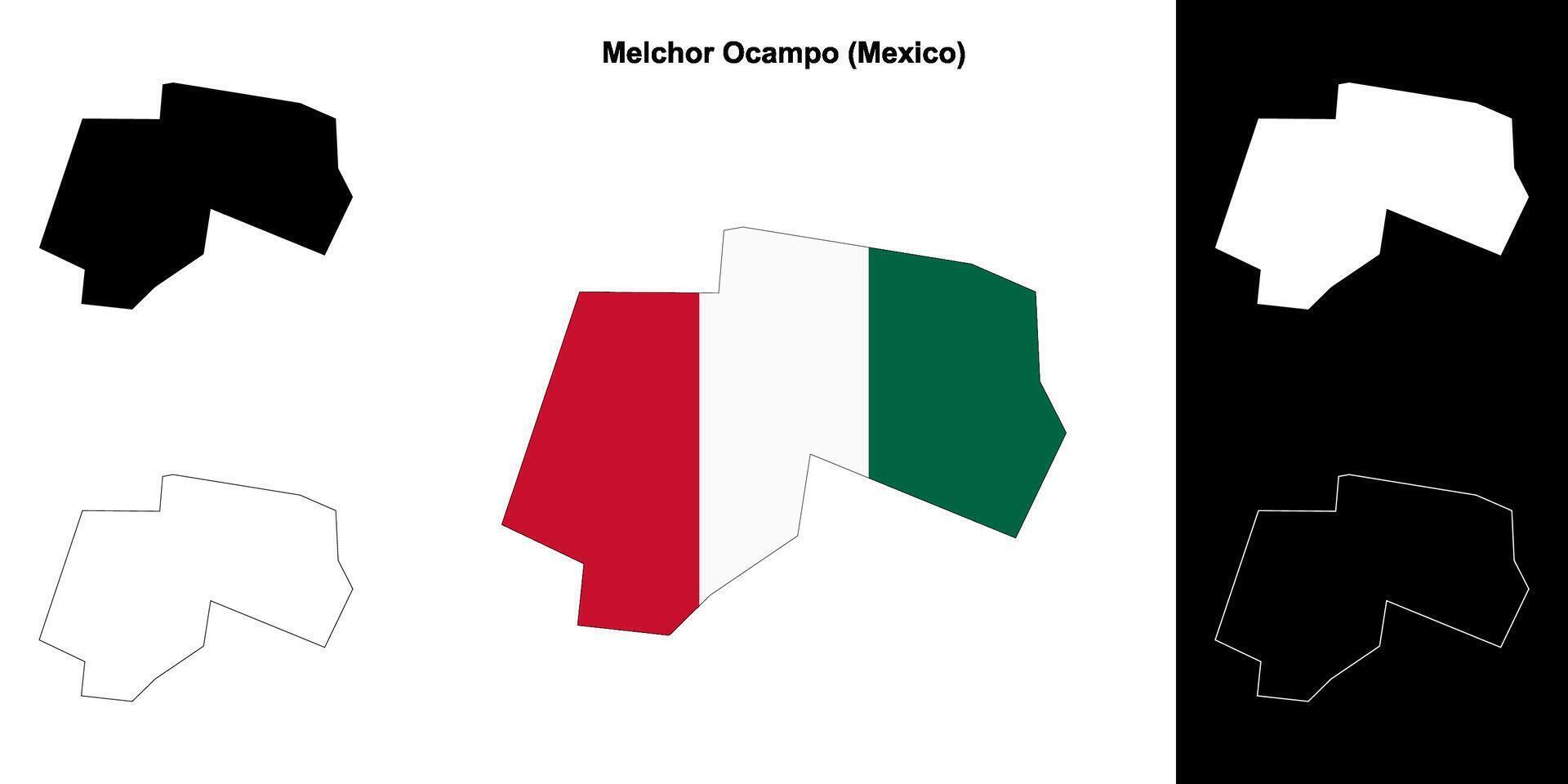Melchor Ocampo municipality, Mexico outline map set vector