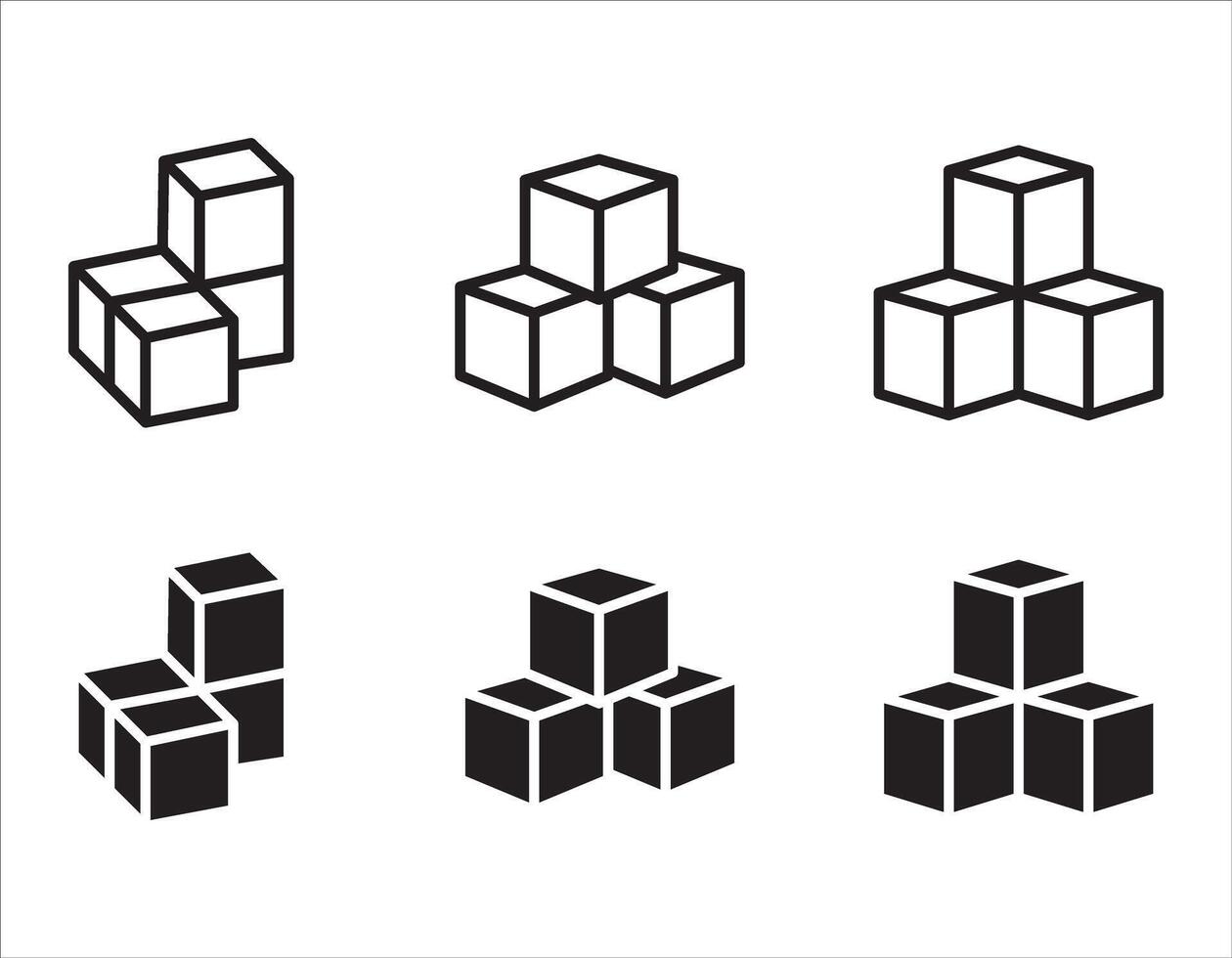Building blocks line icon set. Thin line flat symbol of toys and construction. illustration on white background. vector
