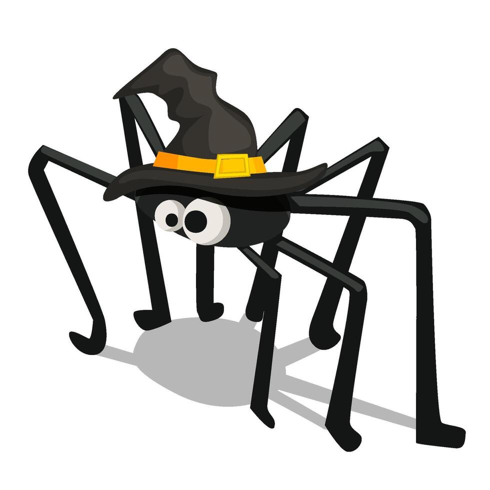 Cute Halloween Spider Cartoon Character Wearing A Witch Hat. Illustration for your design greeting card,poster, stickers or more vector