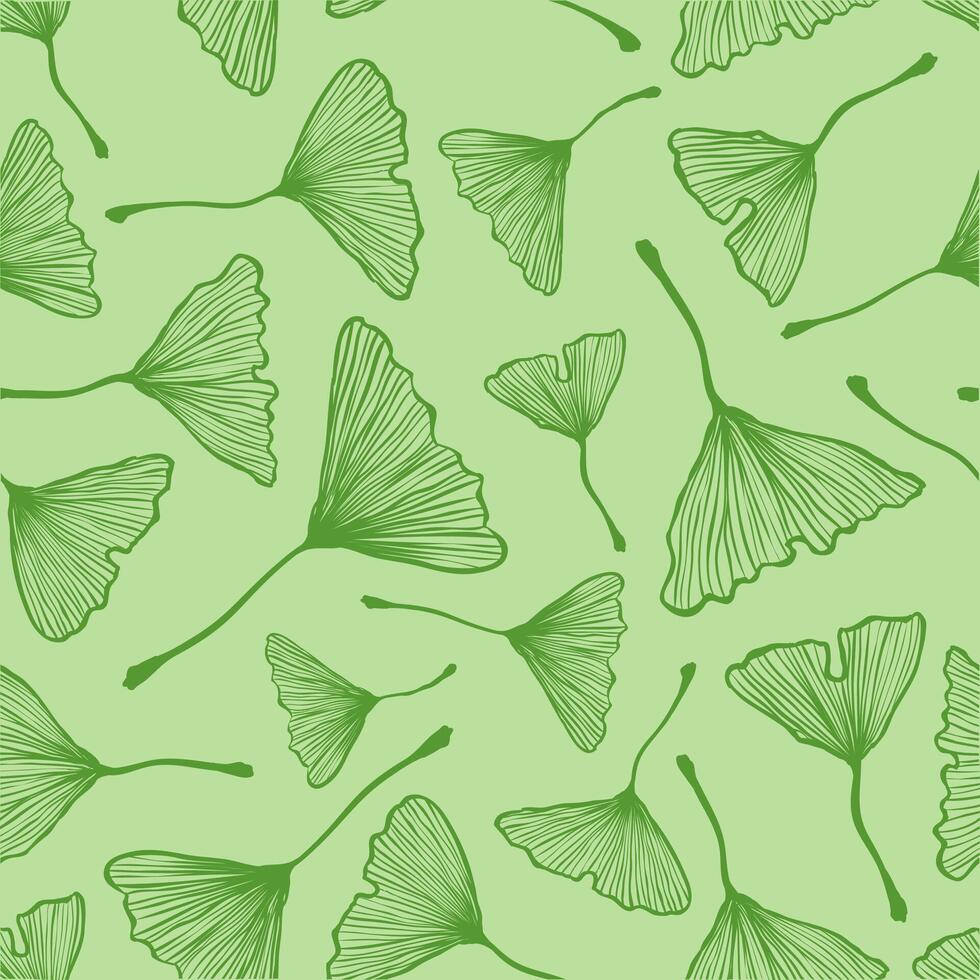 Vintage seamless pattern with ginkgo biloba leaf. Retro floral pattern with green ginkgo biloba leaves vector