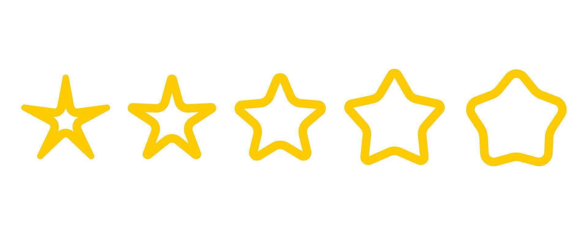 Set icons of yellow stars in flat style. Achievements for games or customer rating feedback of website. illustration of stars in simple style. vector
