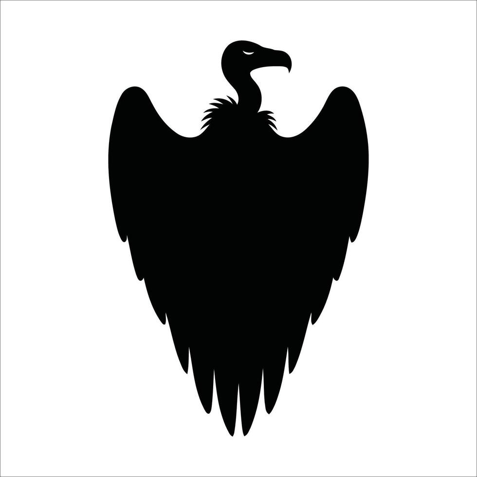 Silhouette of a vulture with wings spread, head turned to the side. vector