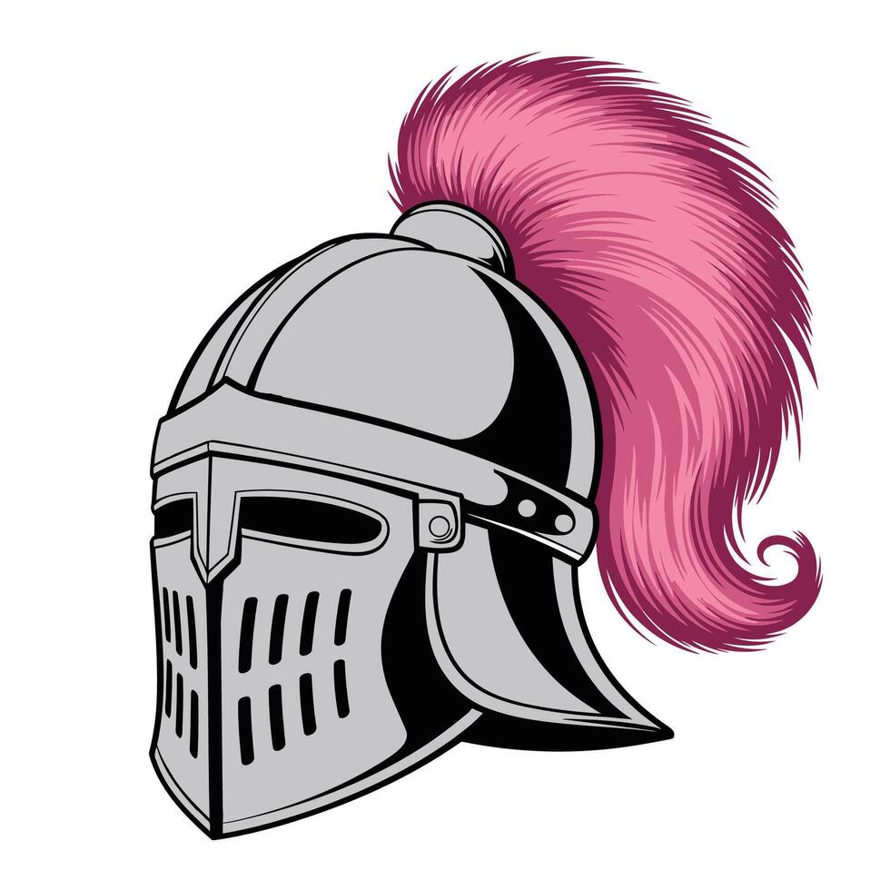 Medieval knight's helmet, likely a great helm, crafted from steel with a polished finish. vector