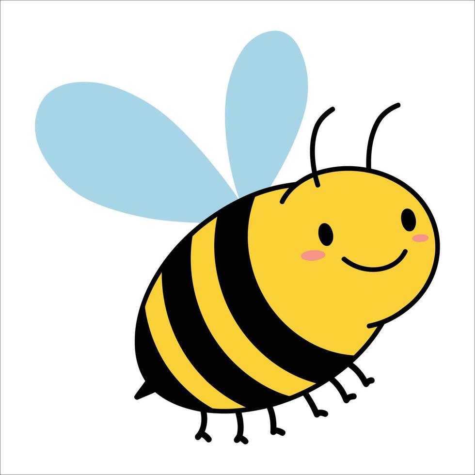 Cartoon illustration of a bee with a yellow and black colors vector