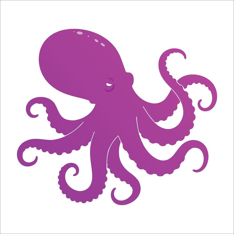 A stylized purple octopus illustration showcases a simple cartoon design on a white background. vector