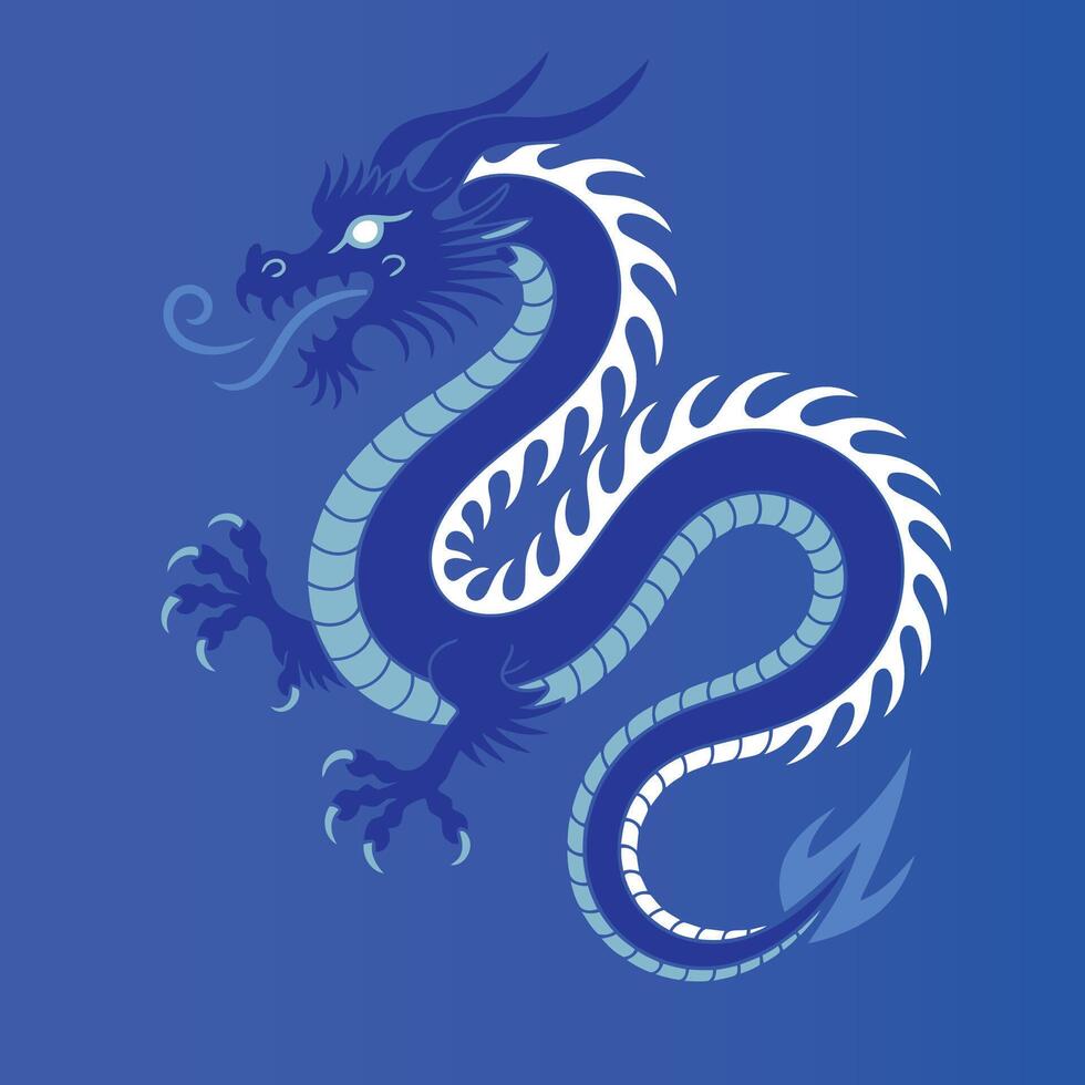 illustration of a dragon in shades of blue and white. The dragon features a sinuous body with a segmented design vector