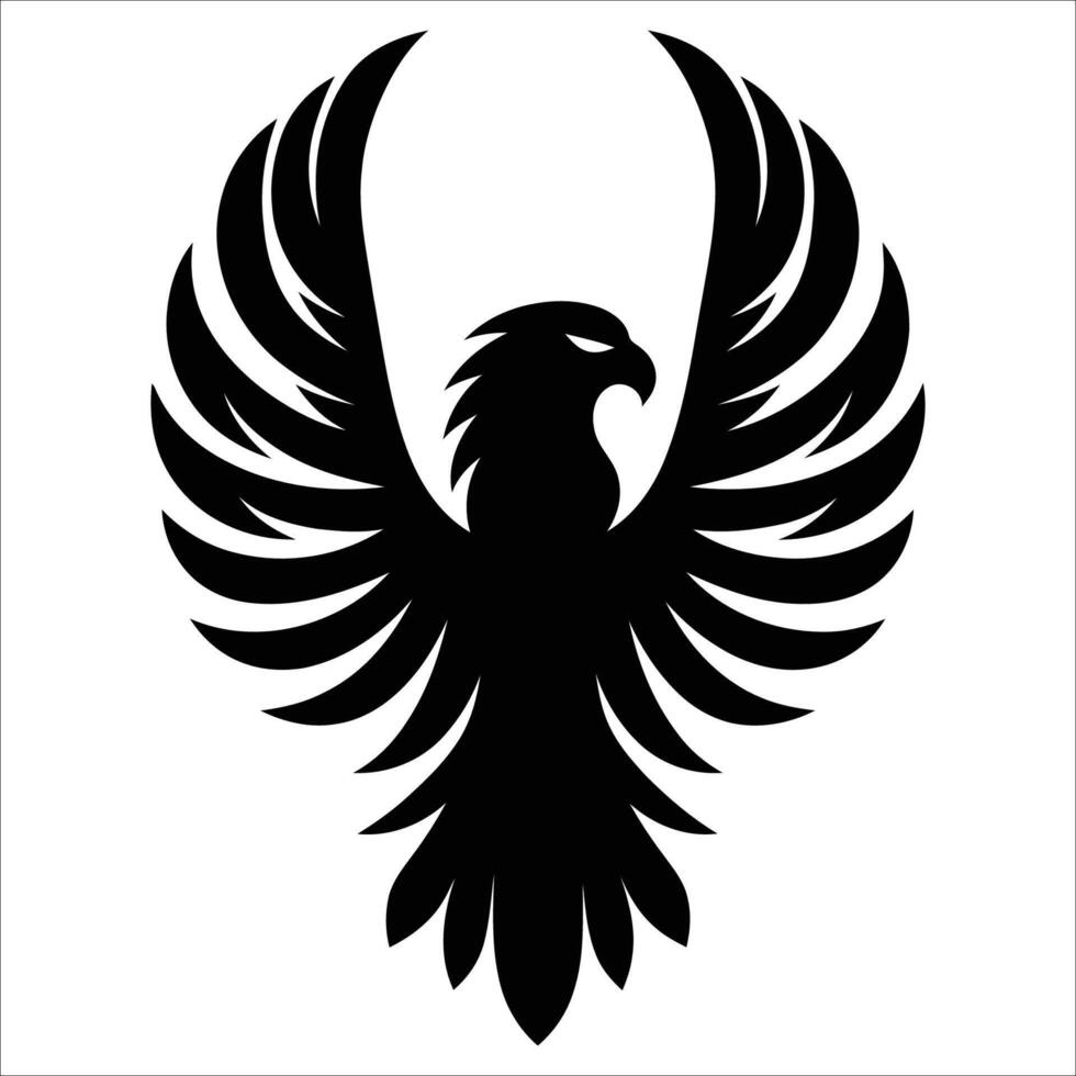 Silhouette of an eagle with outstretched wings and tail feathers, symbolizing power and freedom. vector