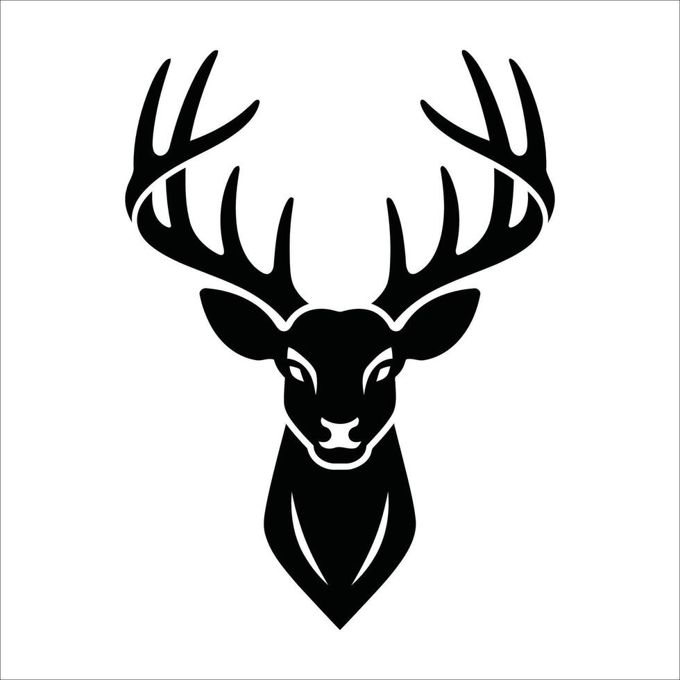Silhouette of a deer head with prominent antlers, depicted in black against a white background. vector