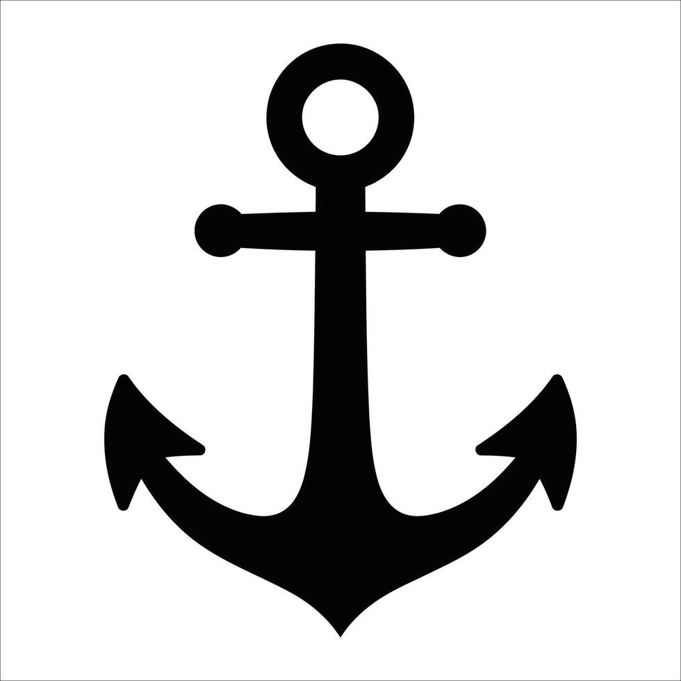 Black silhouette of a traditional anchor with a stock at the top and two flukes at the bottom, set against a white background. vector