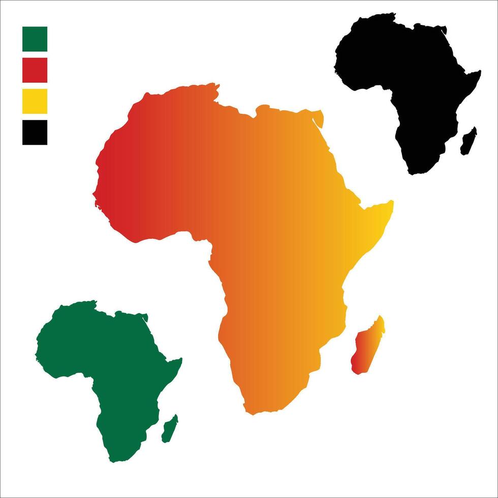 Stylized map of Africa featuring three variations. vector
