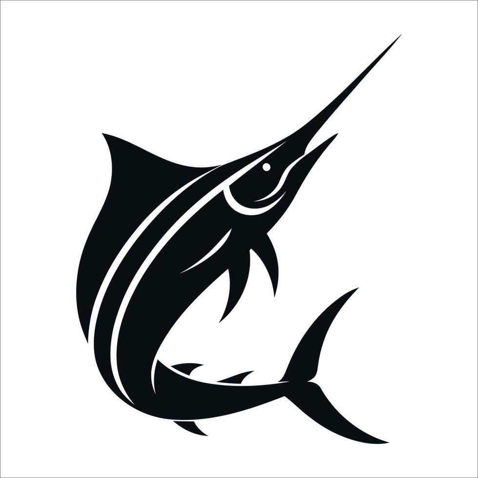 Stylized black silhouette of a marlin in an artistic design. vector