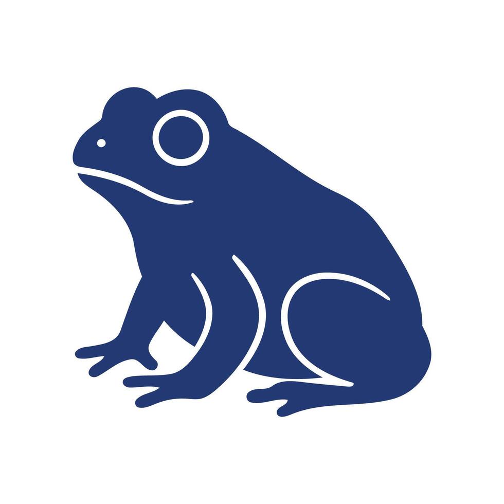 Blue silhouette of a frog, depicted in profile. The design shows the frog in a seated position vector