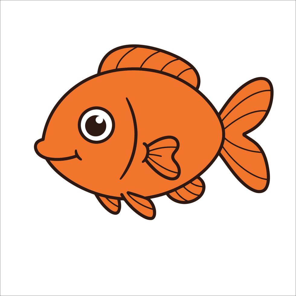 A cartoon-style orange fish with large, expressive eyes is illustrated against a white background. vector
