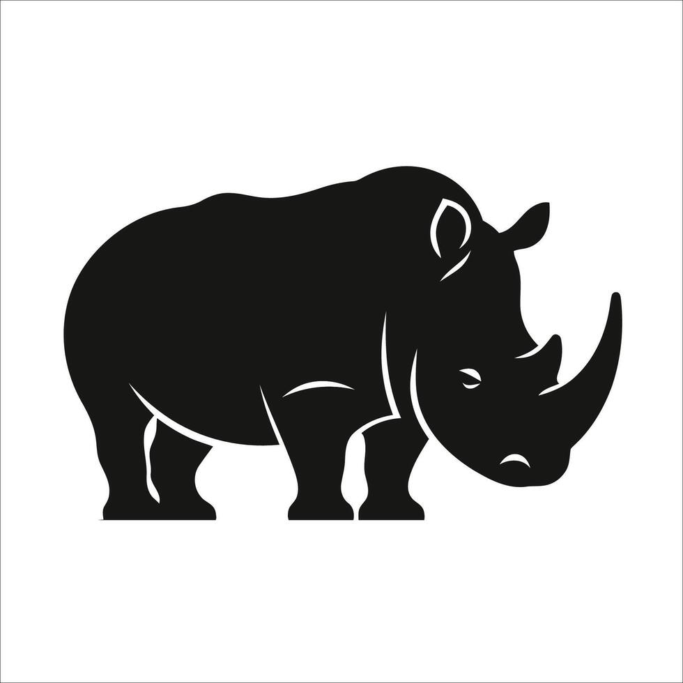 Silhouette of a rhinoceros, depicted in black against a white background. vector