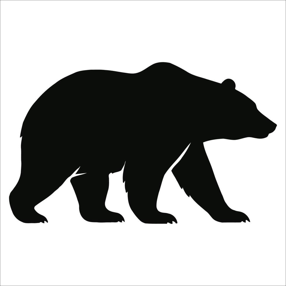 Silhouette of a bear in profile view, featuring a robust body, thick legs, and a prominent snout. vector