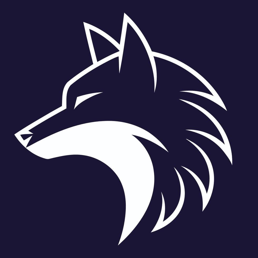 Stylized wolf logo in white against a dark blue background. The design features the fox's head in profile, showcasing pointed ears, a sharp snout, and sleek, angular lines suggesting fur. vector
