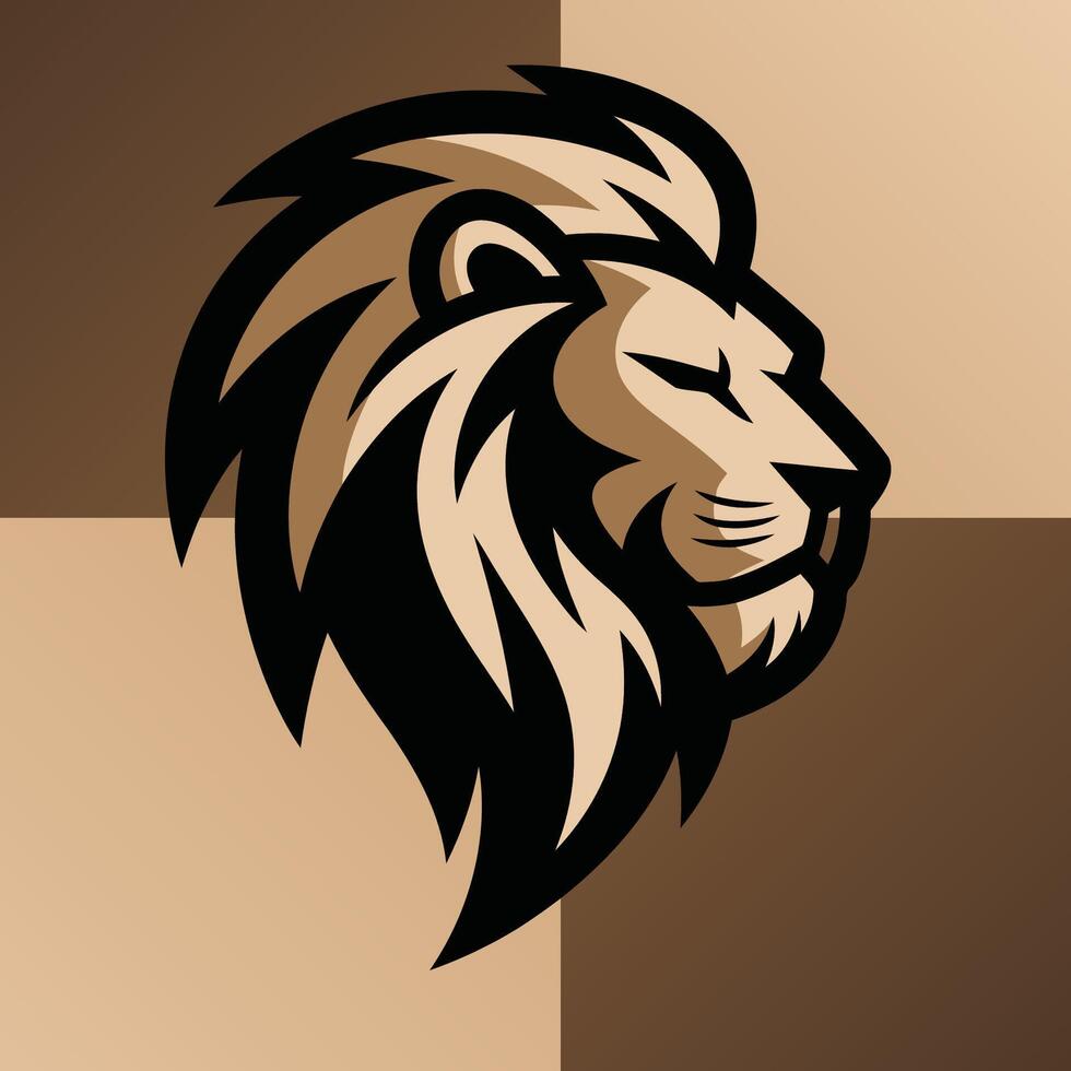 illustration of a lion's head, featuring bold lines and contrasting shades of black and beige. vector