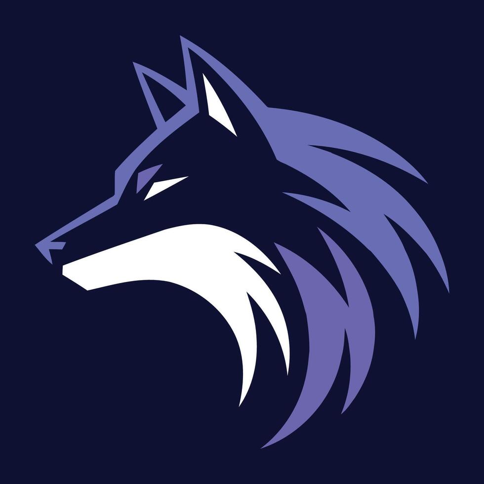 Stylized wolf head logo with a dark blue background. vector