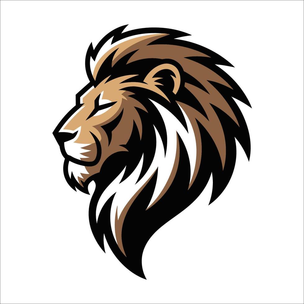 Stylized lion illustration featuring a side profile in brown, black, and white tones. vector