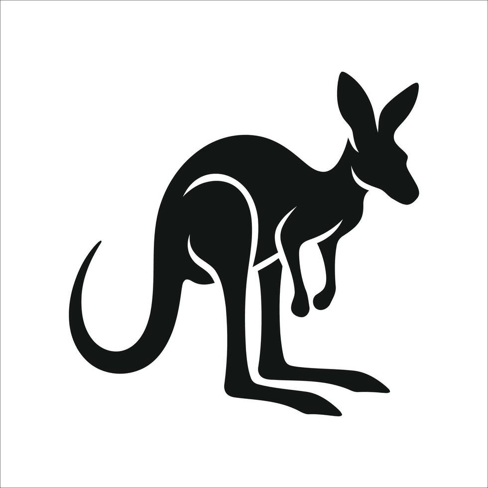 Silhouette of a kangaroo in black on a white background. Displaying elongated ears, a strong tail, and powerful hind legs vector