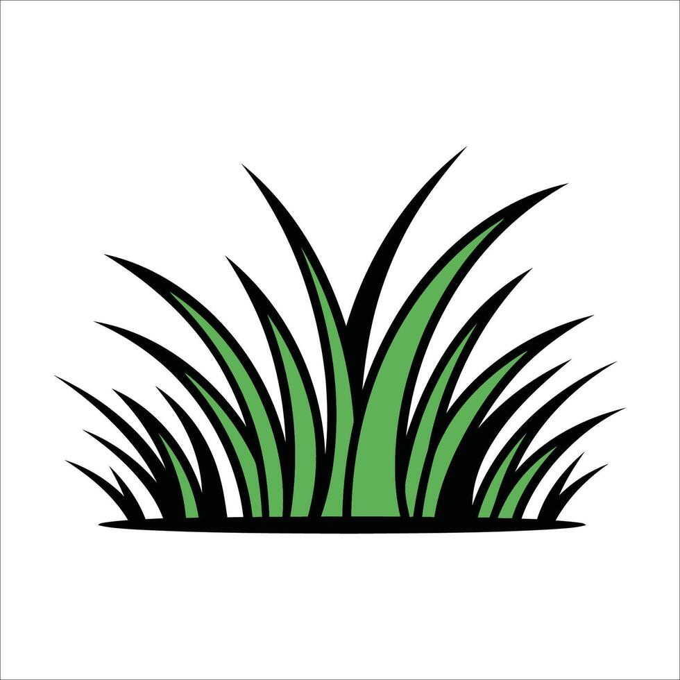 illustration of green grass blades with sharp, pointed tips and black outlines. vector
