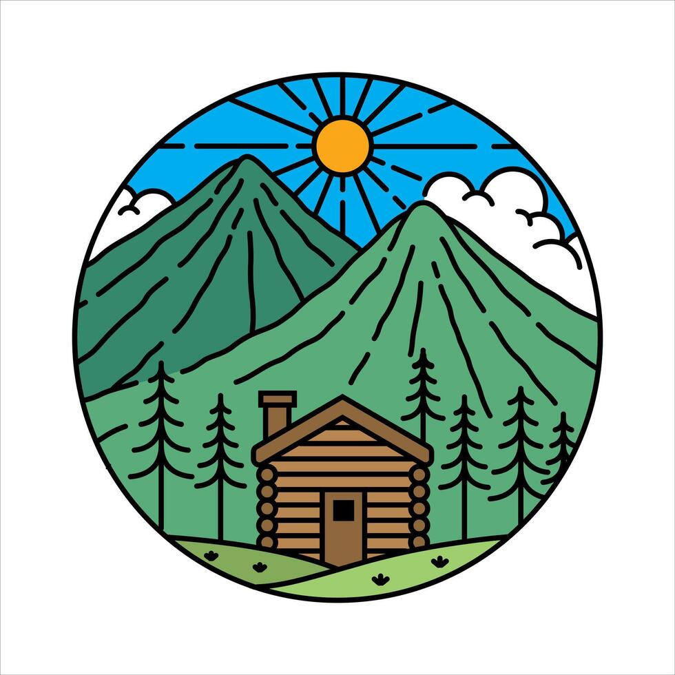 Mountain scenery in the frame illustration vector