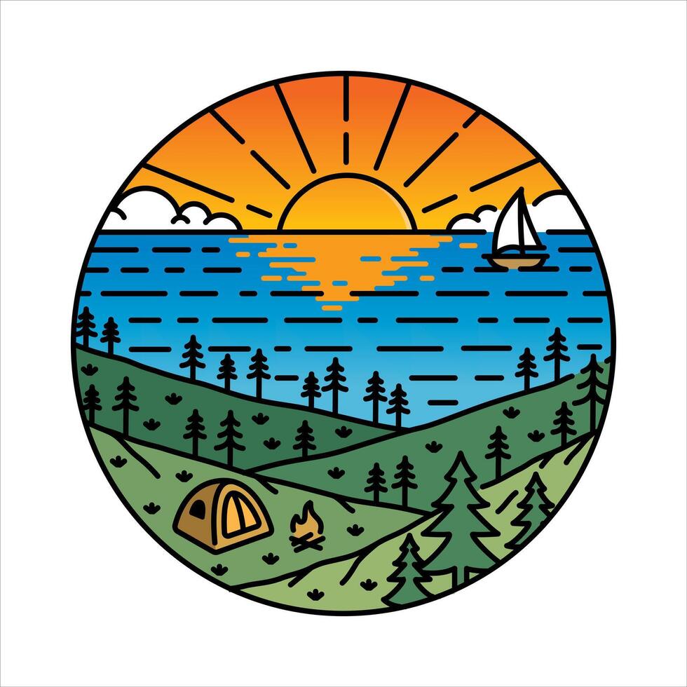 natural scenery sunset in the frame illustration vector