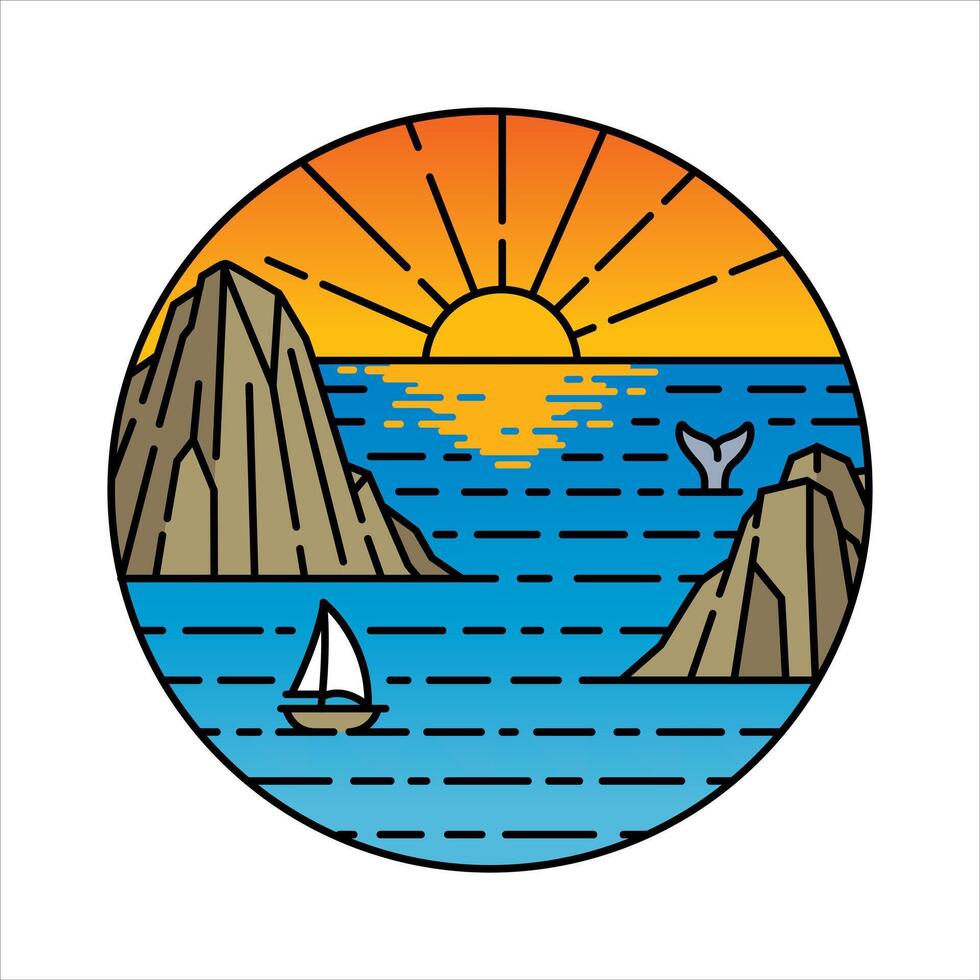 Natural sunset scenery in the frame illustration vector