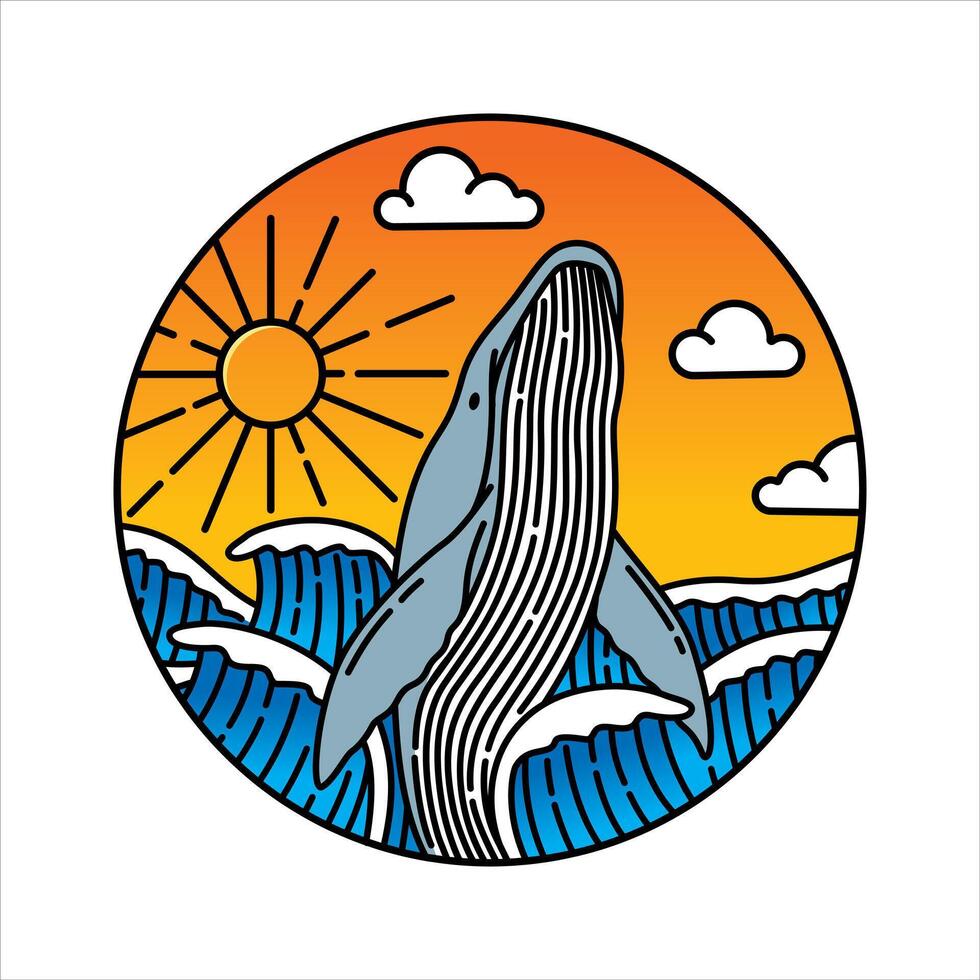 Natural scenery whale in the frame illustration vector