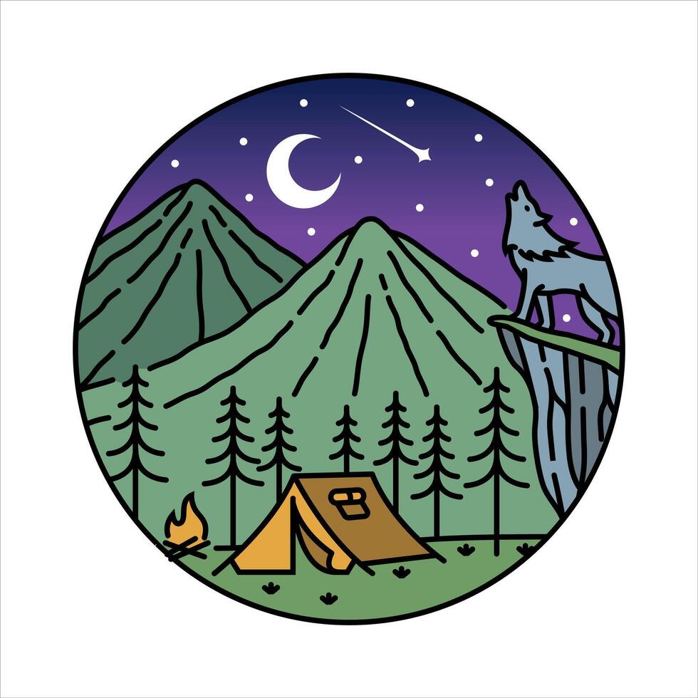 Camping scenery in the frame illustration vector