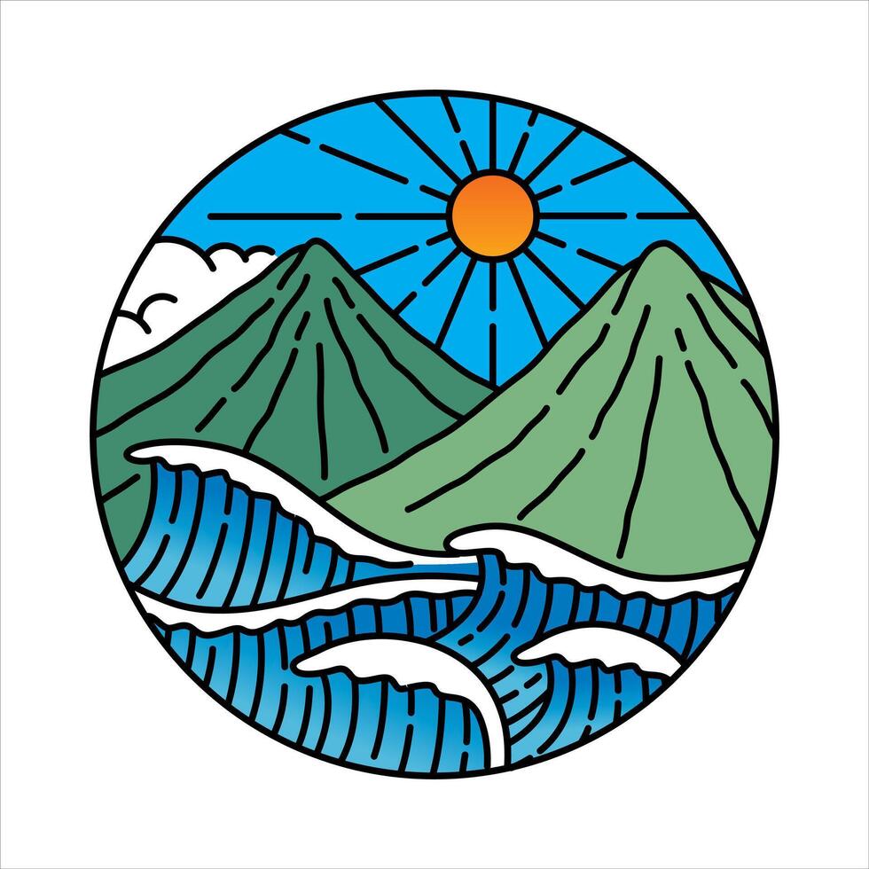 Beautiful natural scenery in the circle frame vector