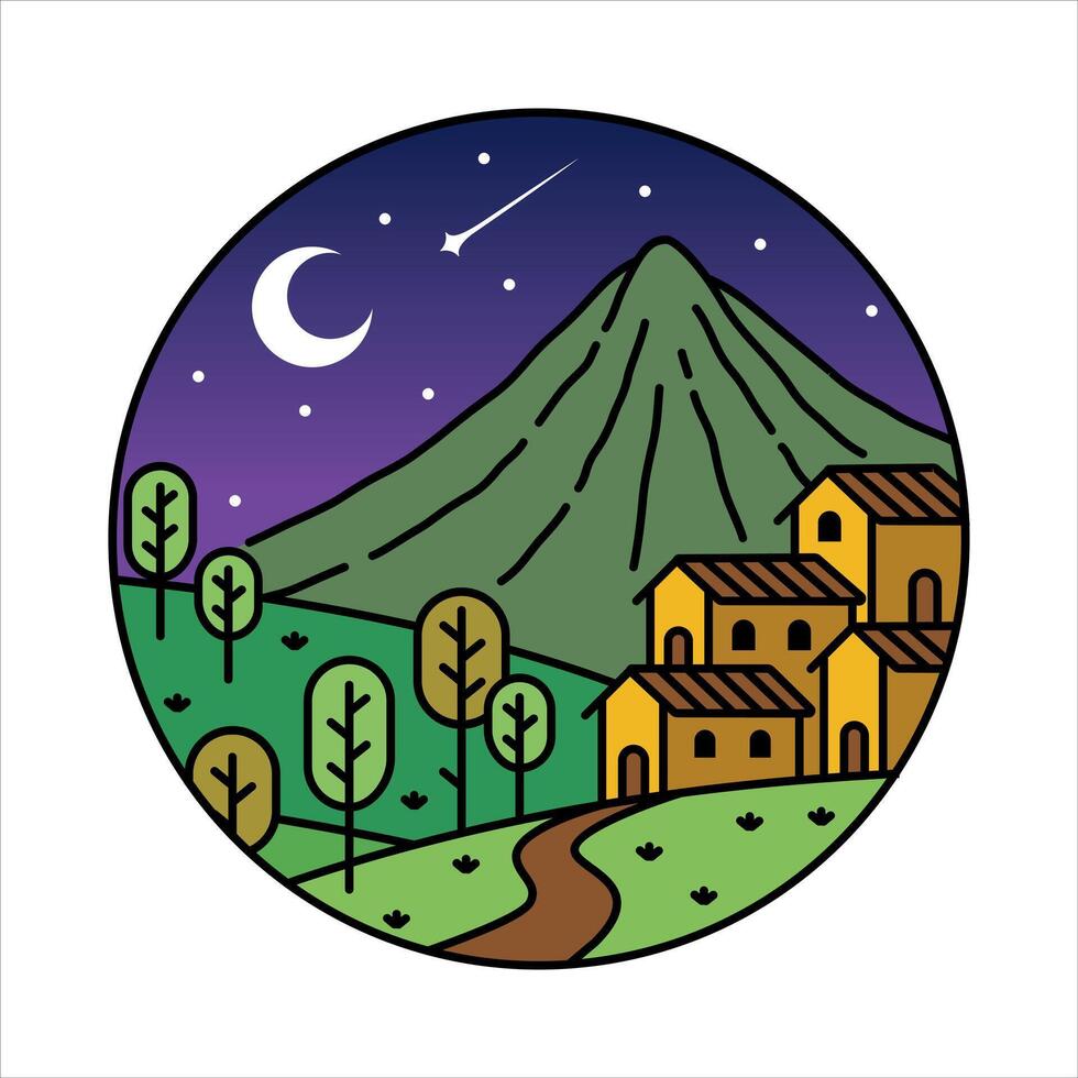 Natural scenery shooting star in the frame illustration vector