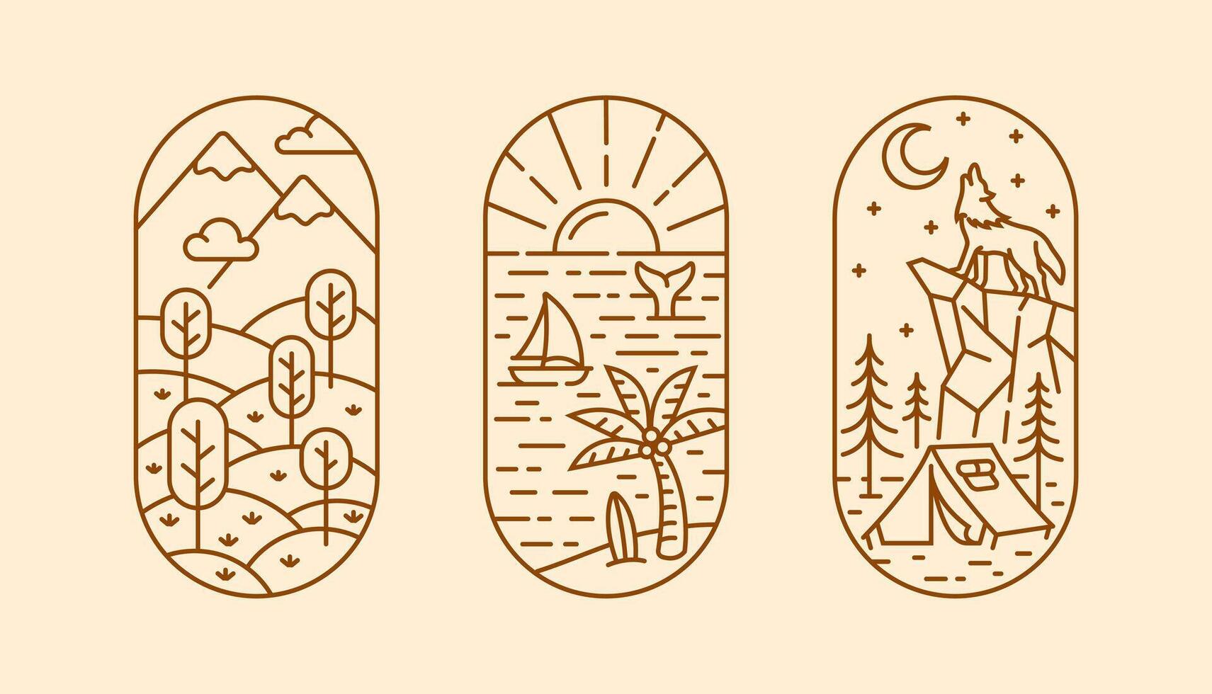 Scenery beautiful line art illustration vector