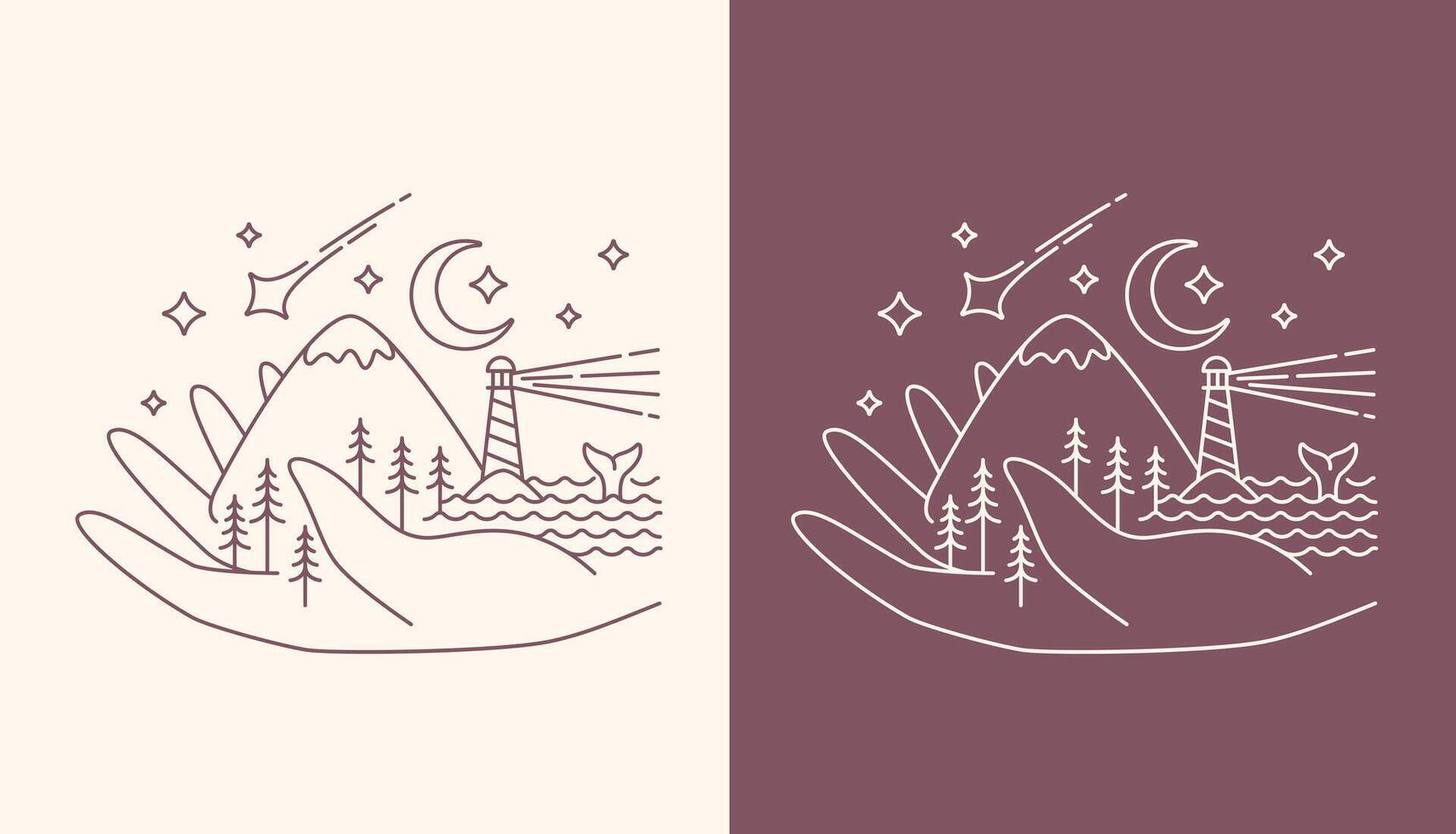 Beautiful view line art hand and mountain design vector