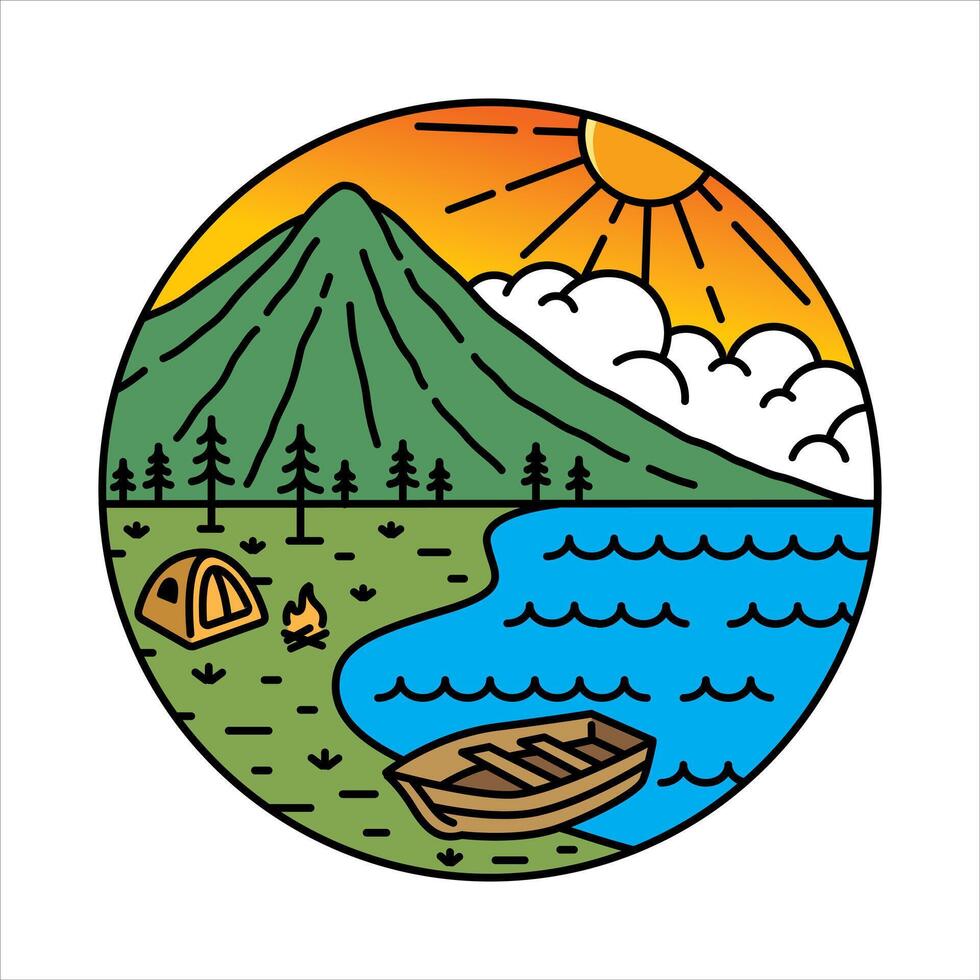 natural scenery tent in the frame illustration vector