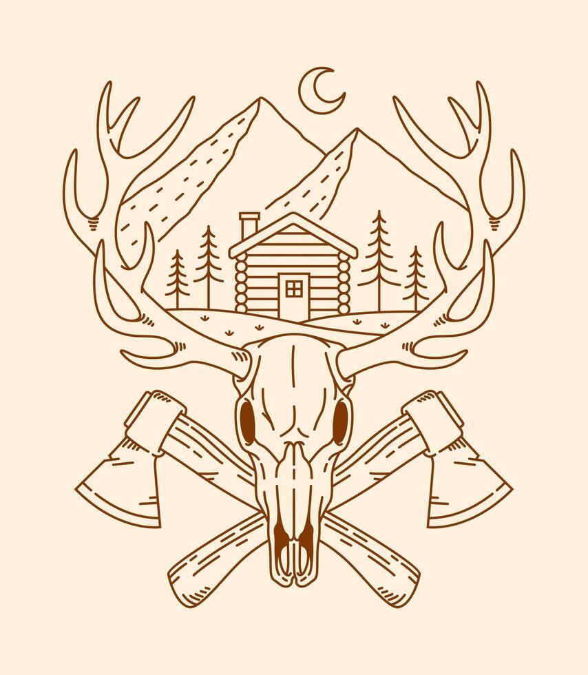 Cute deer skull line art illustration vector