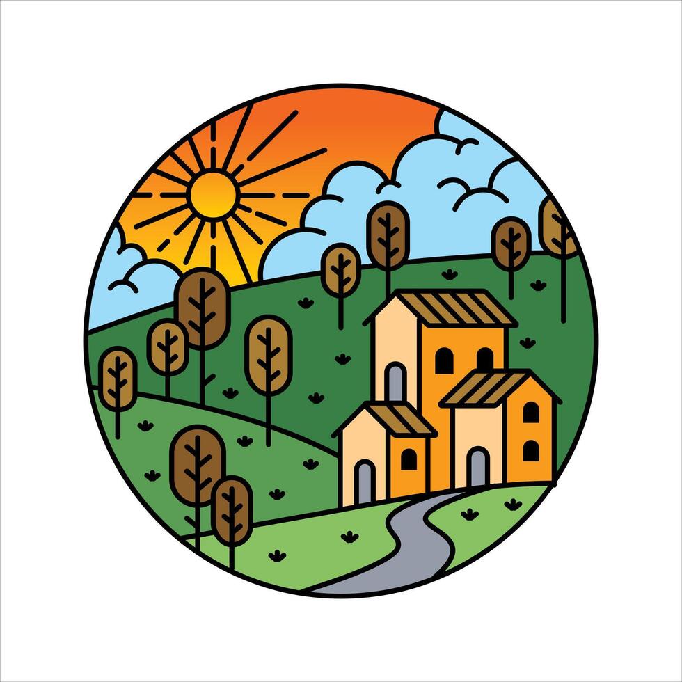 Natural scenery housing area in the frame illustration vector