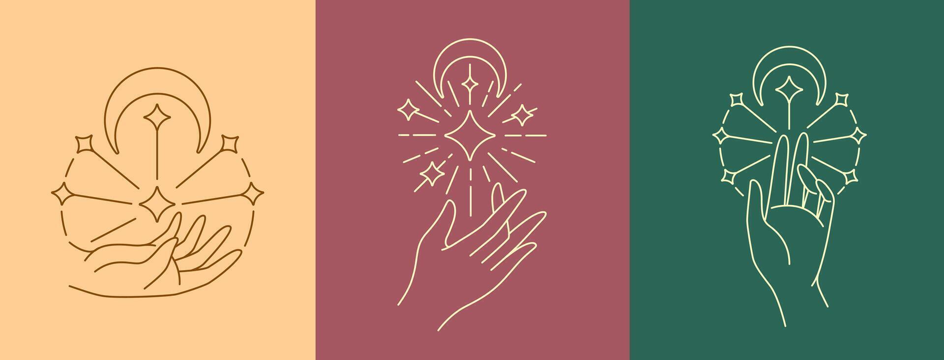 Magnificent hand and moon line art design collection vector