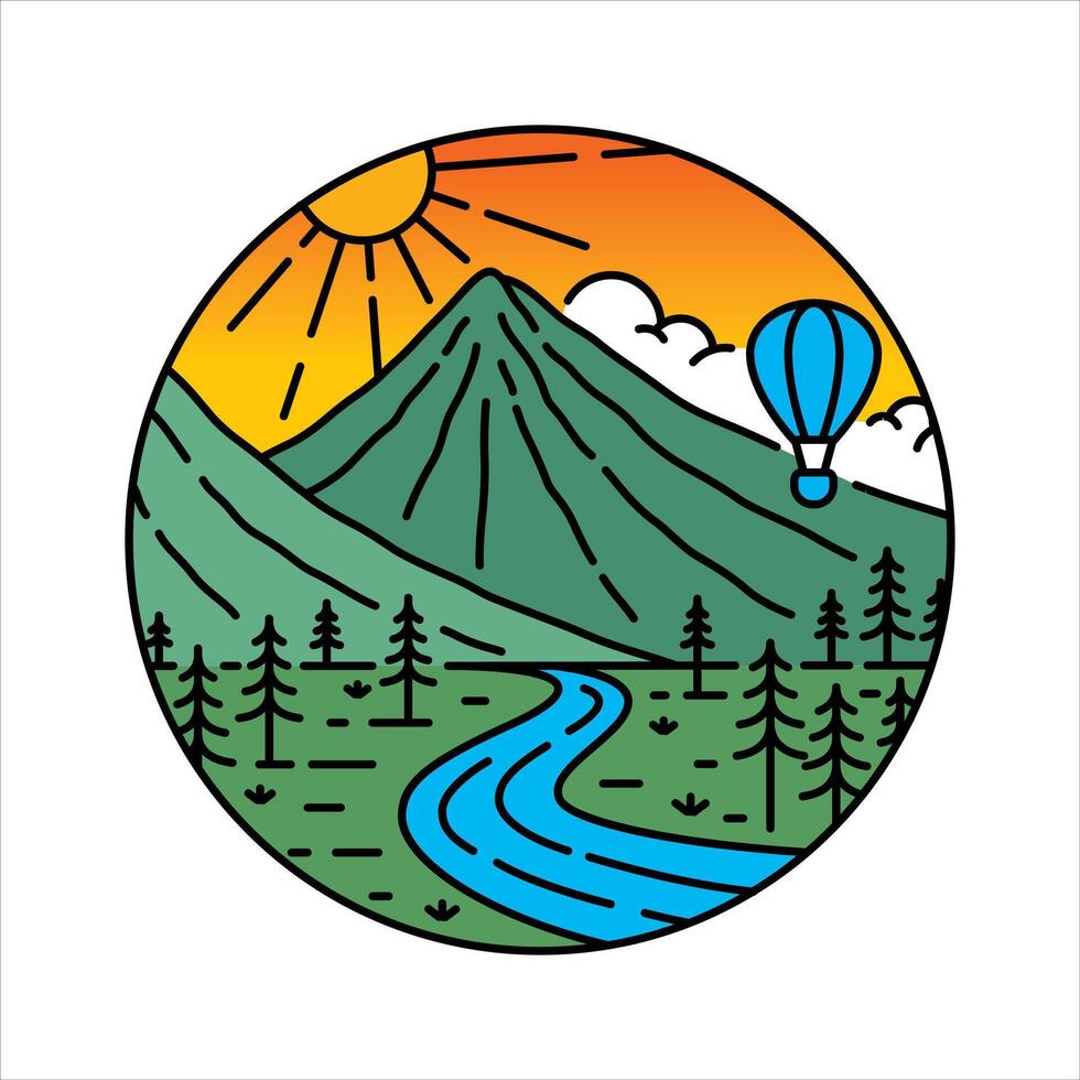 Natural scenery balloon in the frame illustration vector