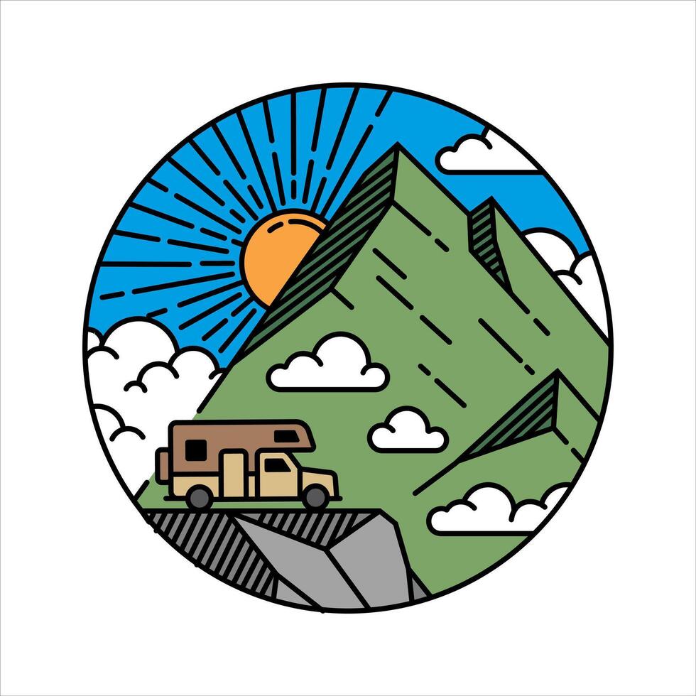 Natural scenery hill in the frame illustration vector