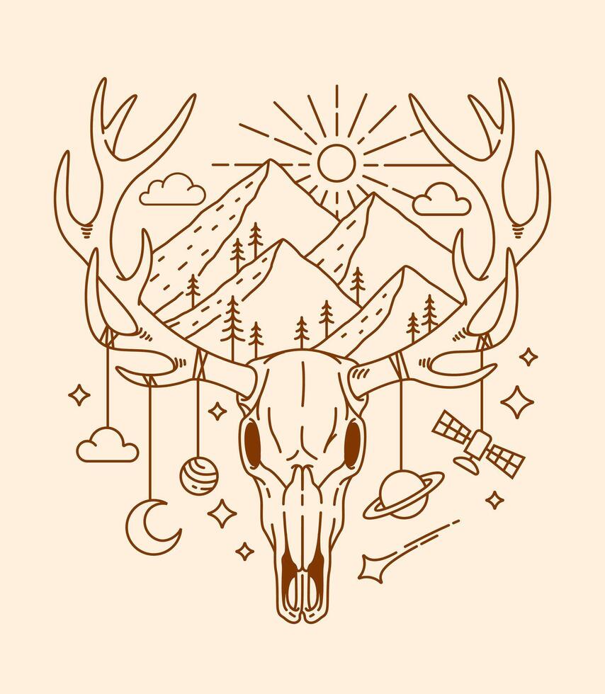 Deer skull line art design illustration vector