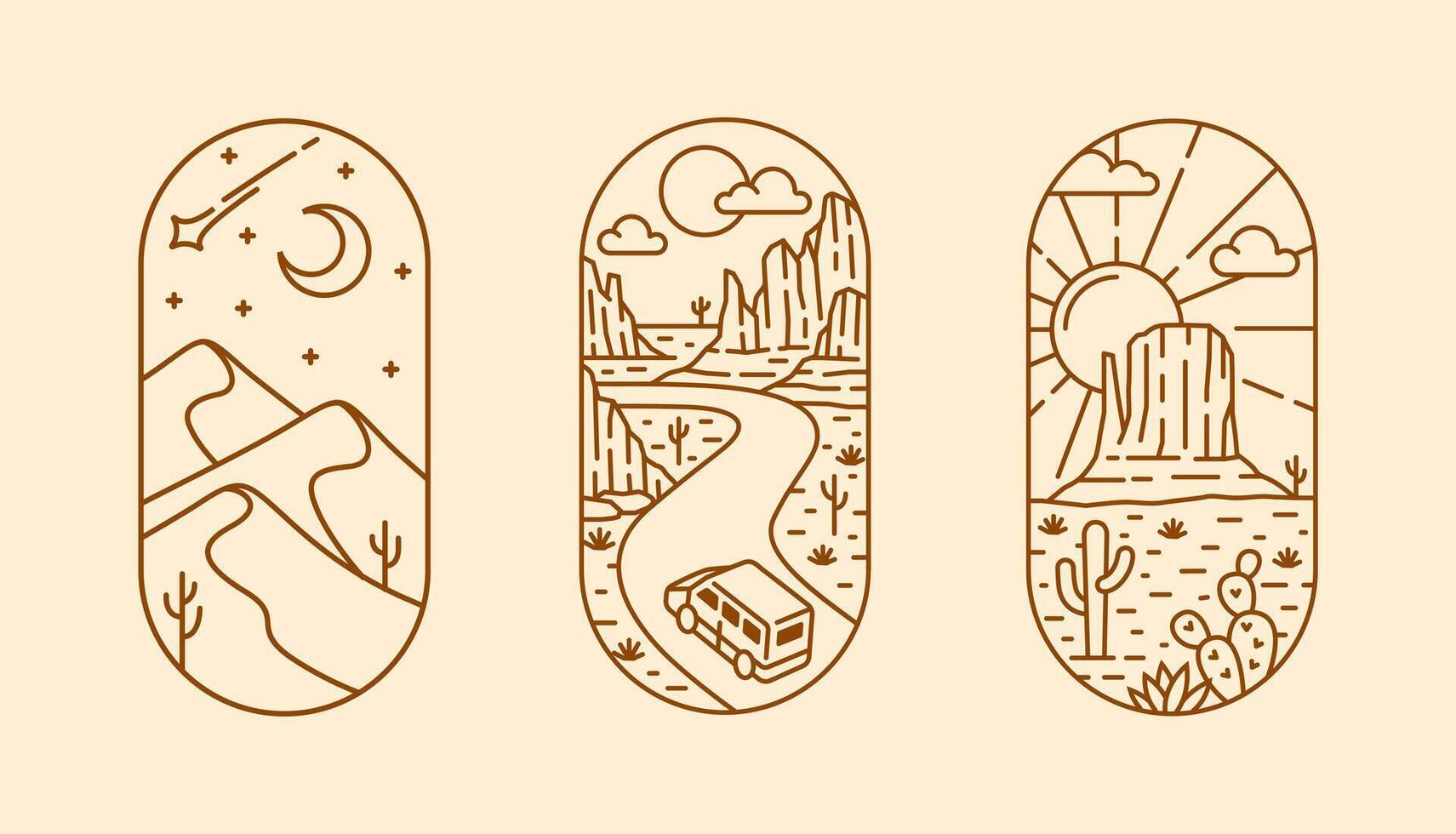 Beautiful nature view line art illustration vector
