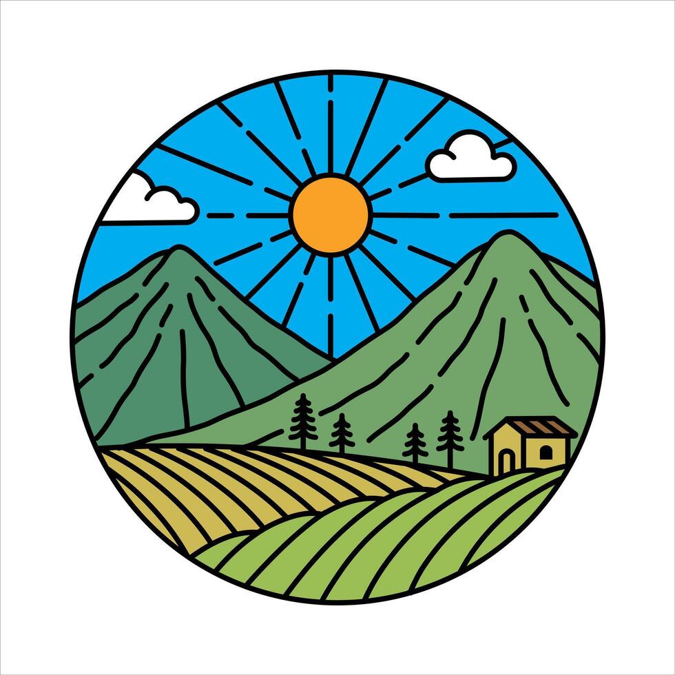Natural scenery sunrise in the frame illustration vector