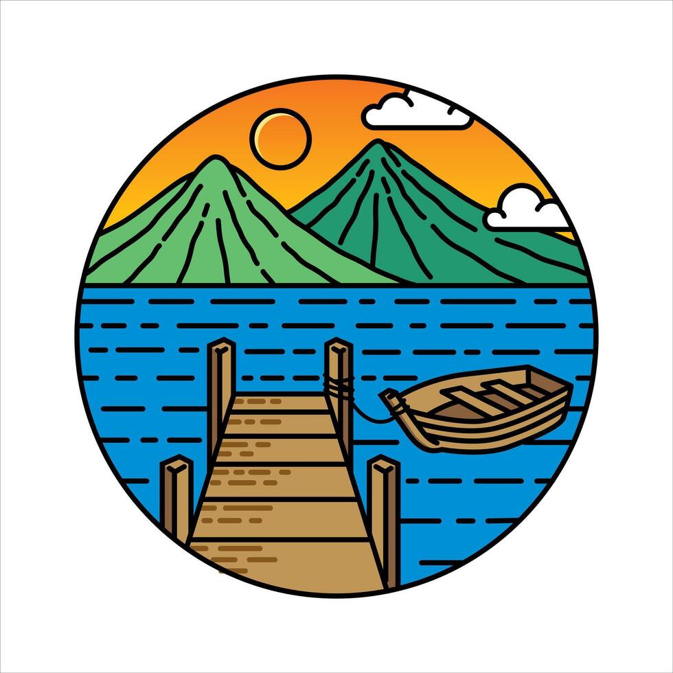 Boat scenery in the frame illustration vector