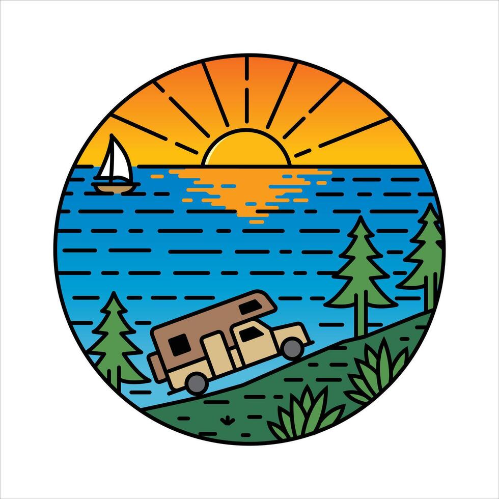 Natural scenery car in the frame vector
