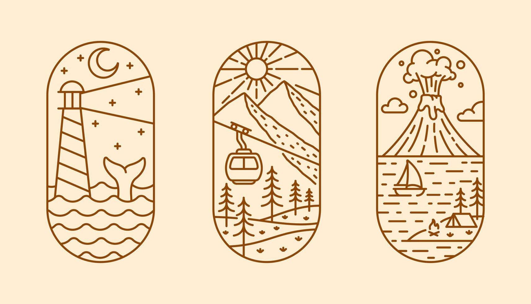 Beautiful scenery nature line art illustration vector