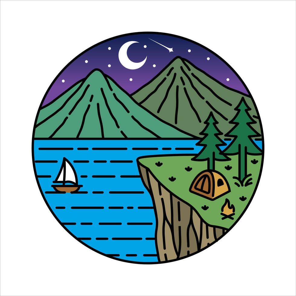 Natural scenery moonlight in the frame illustration vector