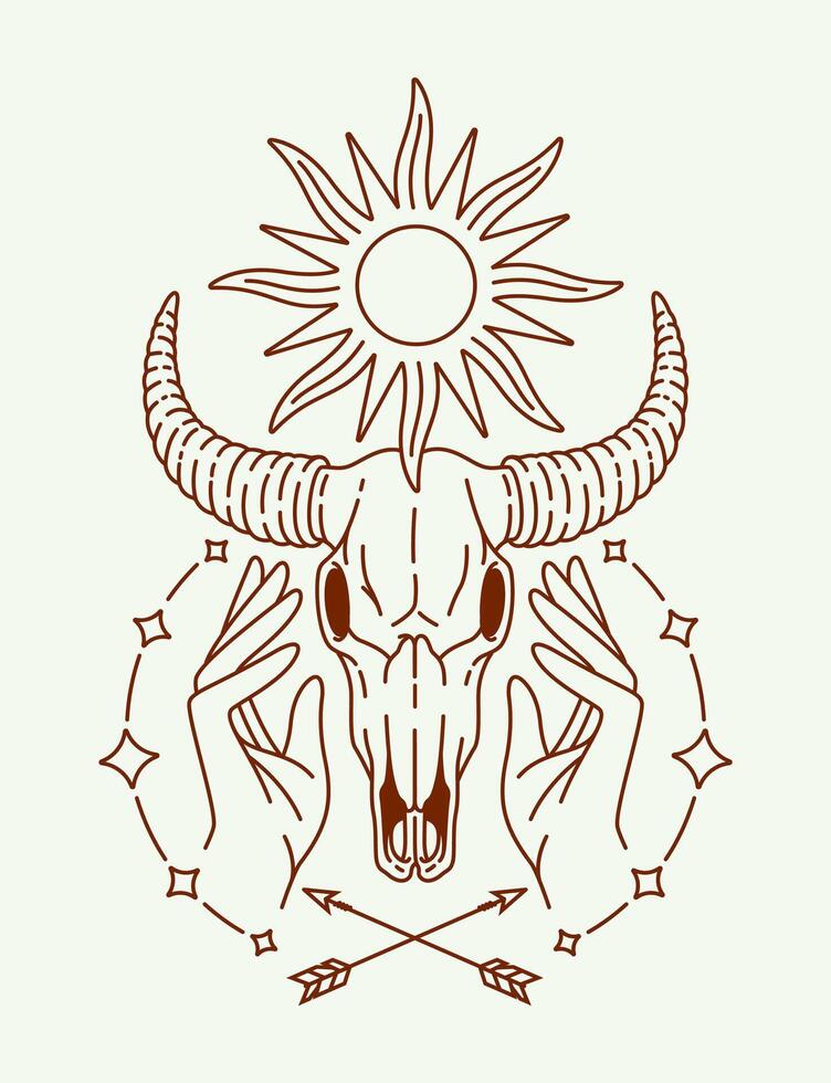 Buffalo skull design line art illustration vector