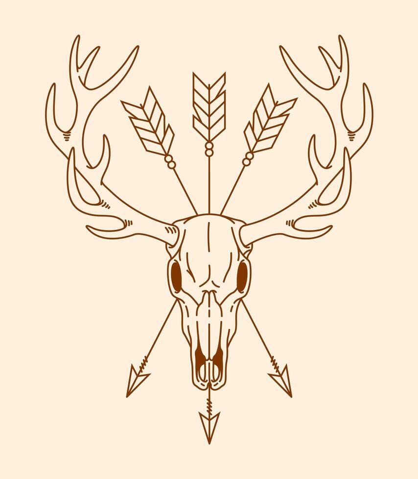 Deer skull line art illustration vector